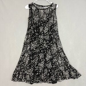 Eliza J Midi Dress Women's 14P Sleeveless Chiffon Floral Print Black‎ White